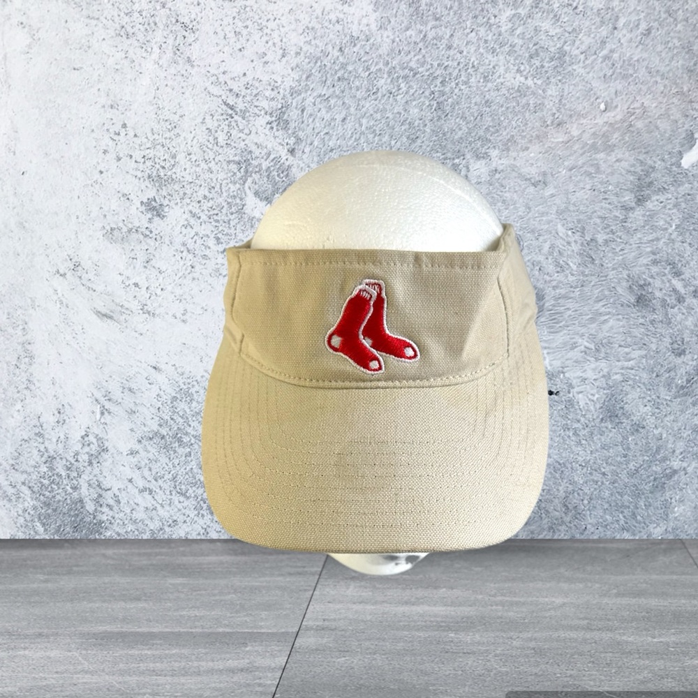 Vtg Twins Enterprise Mens Boston Red Sox Visor Hat Khaki Tan Golf Adjustable ‘47